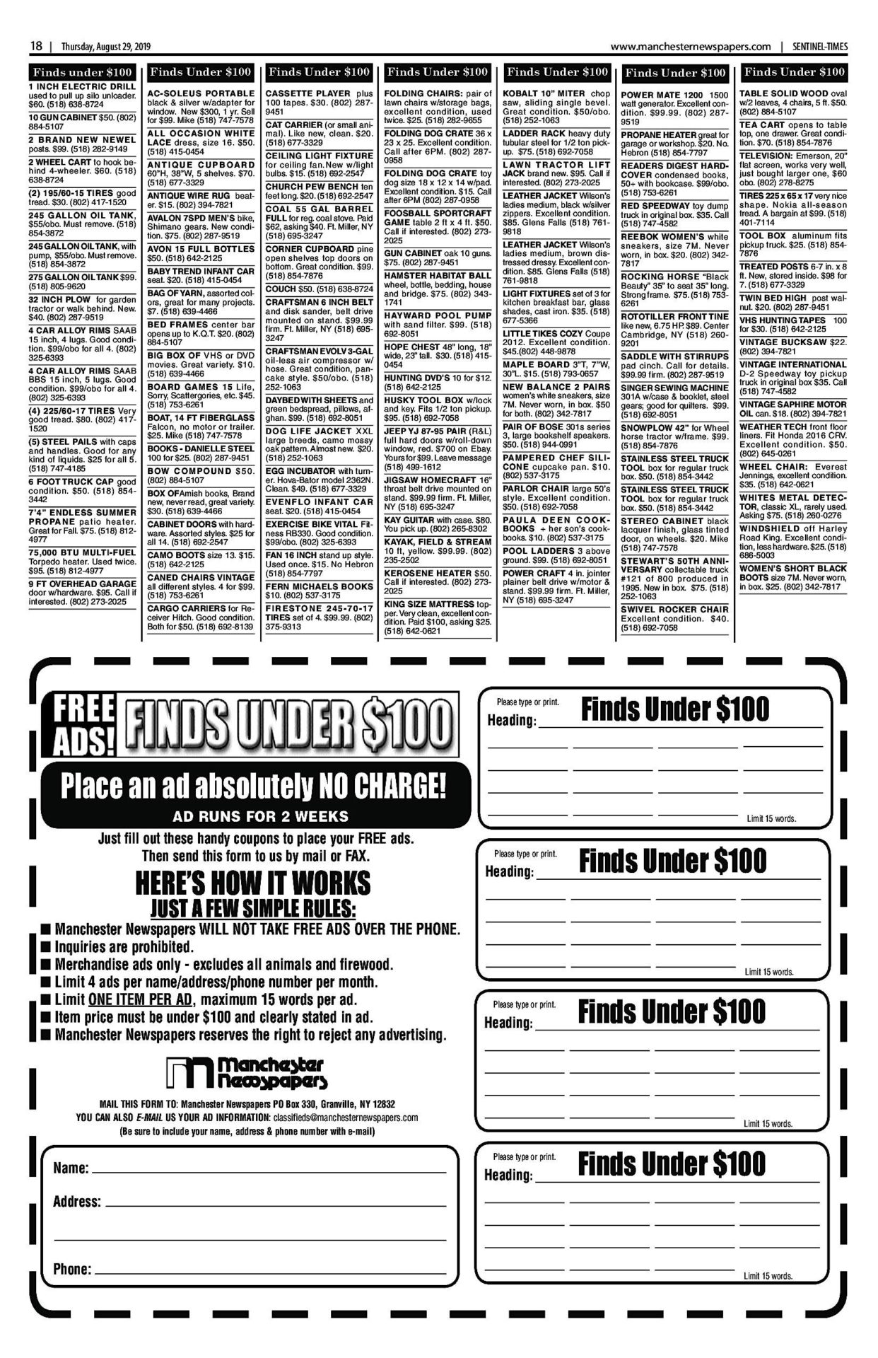 Read more about the article Classifieds 08/28/19